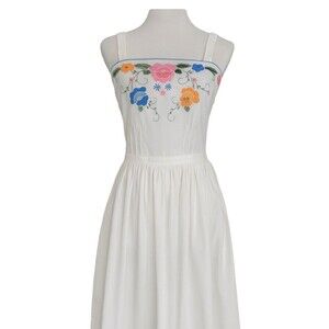Gunne Sax Jessica McClintock White Embroidered Floral Prairie Sundress Sz 11